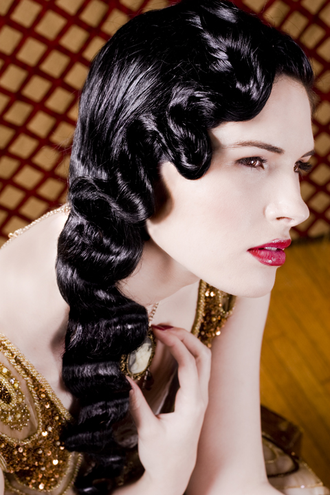Finger waves hairstyle long hair