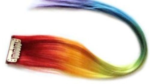 Rainbow colored hair extensions