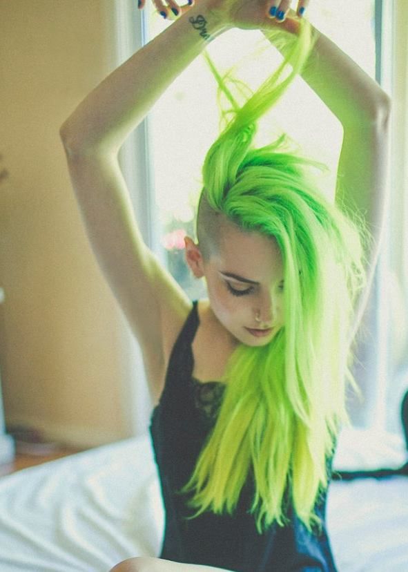 highlighter green hair with undercut